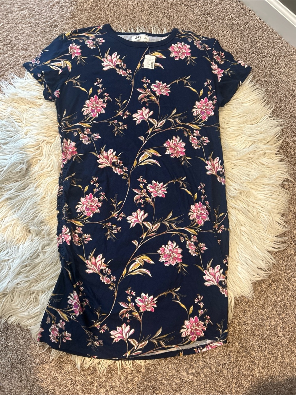 Maurices 24/7 Tshirt dress sz 12 NWT navy floral with pink and green accents